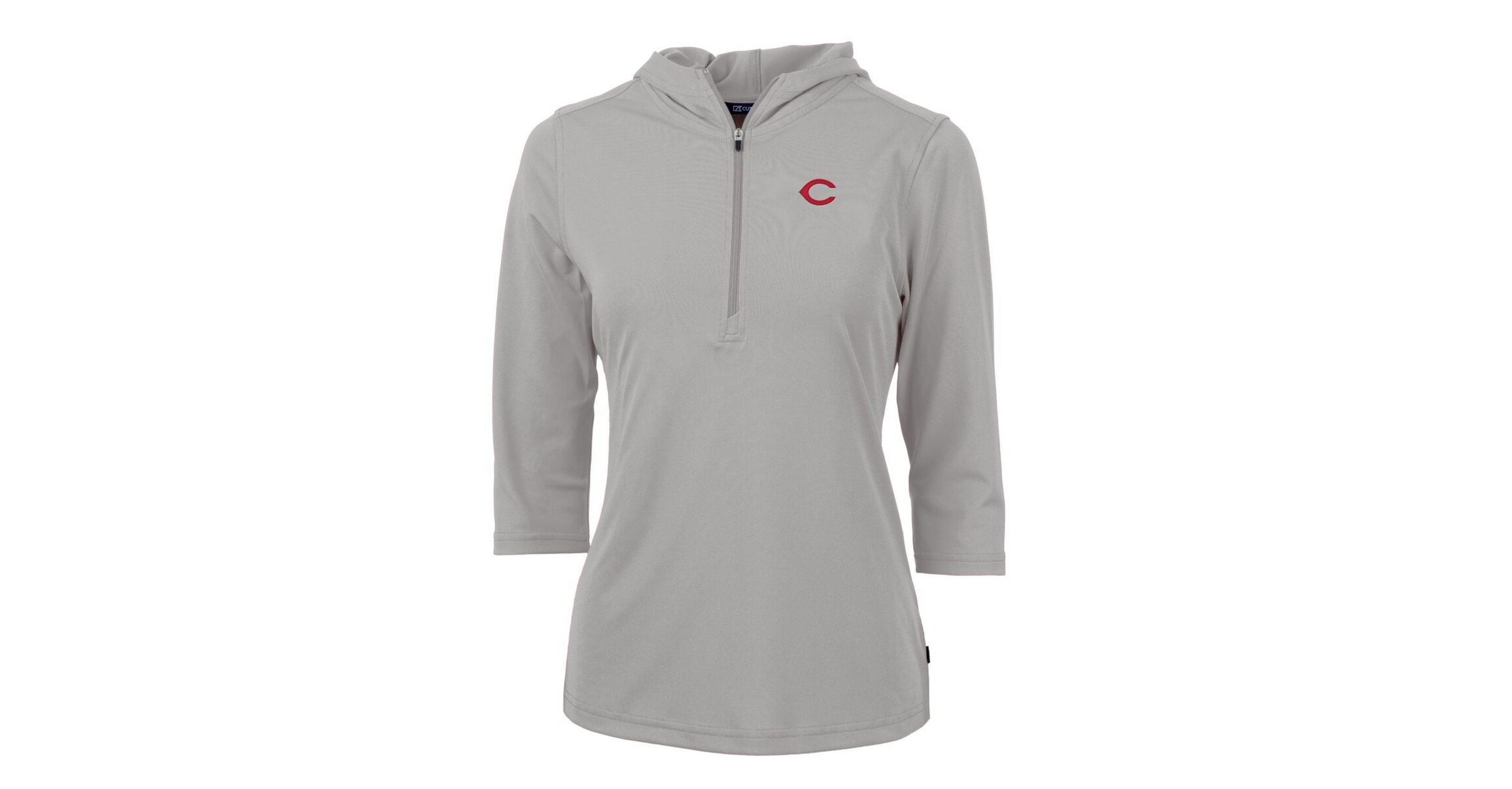MLB Cincinnati Reds Virtue Eco Pique 3/4 Sleeve Half-Zip Pullover Hoodie