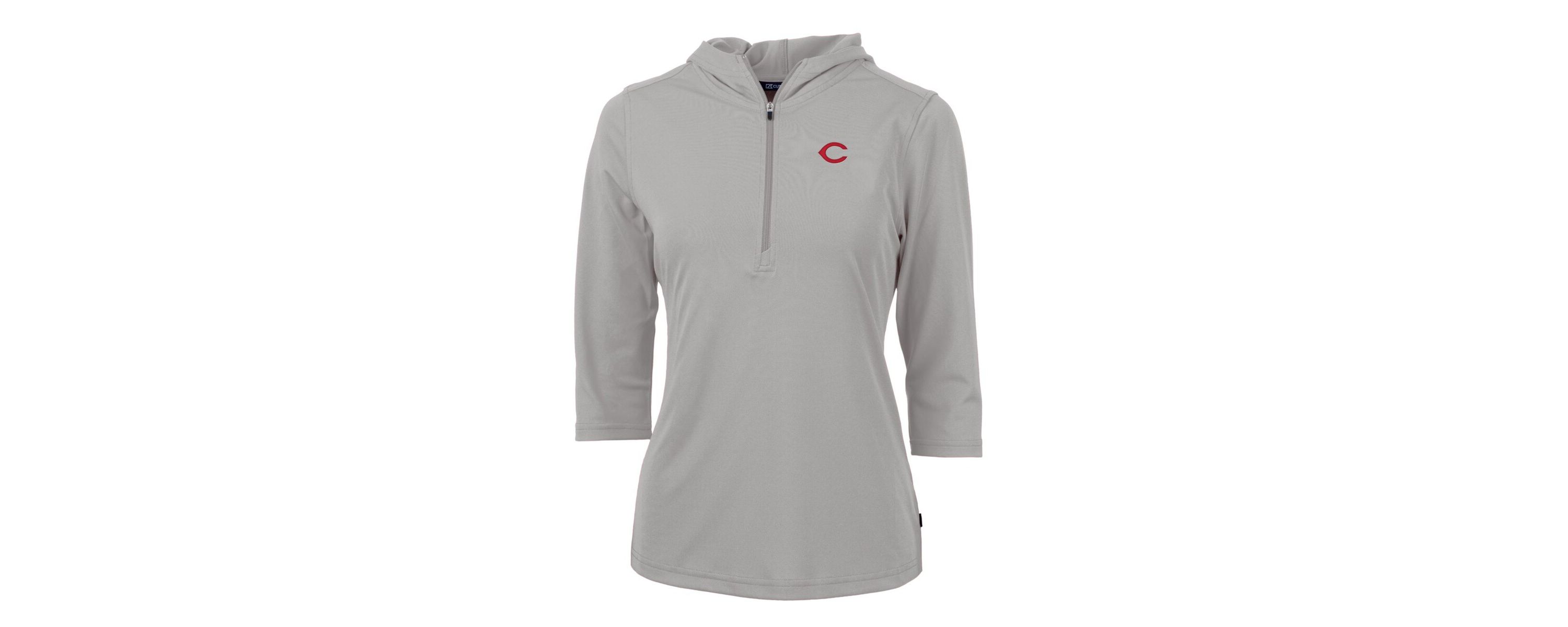 MLB Cincinnati Reds Virtue Eco Pique 3/4 Sleeve Half-Zip Pullover Hoodie