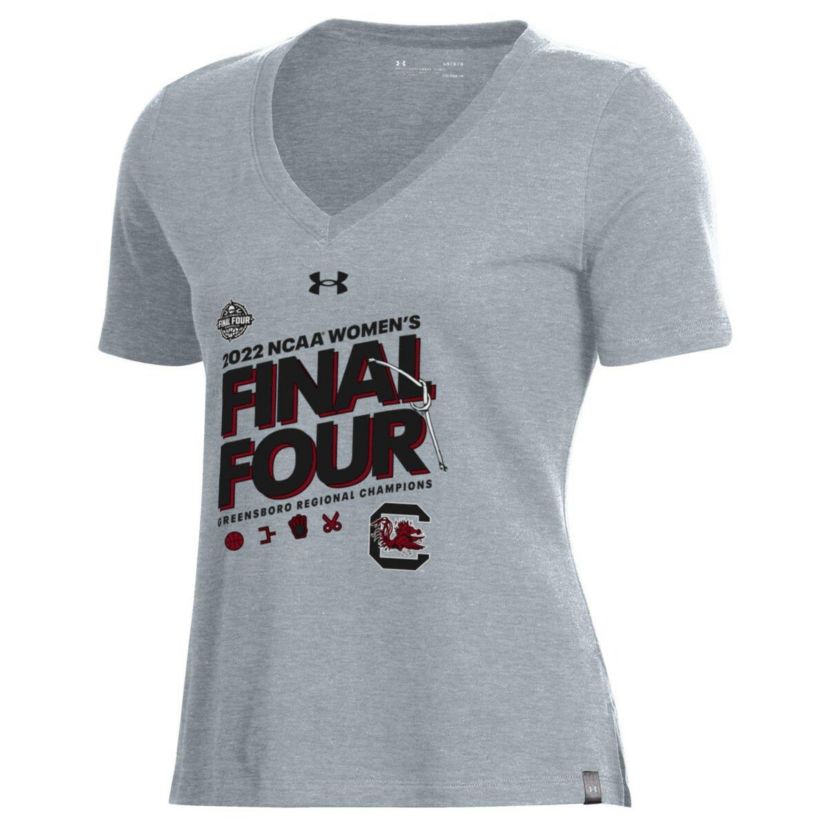 NCAA Under Armour ed South Carolina Gamecocks 2022 NCAA Basketball Tournament March Madness Final Four Regional s Locker Room V-Neck T-Shirt