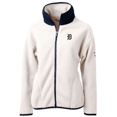 MLB White/Navy Detroit Tigers Cascade Eco Sherpa Fleece Full-Zip Jacket