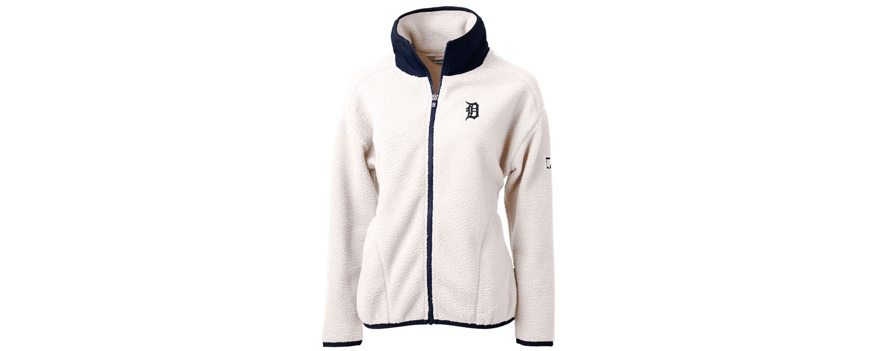 MLB White/Navy Detroit Tigers Cascade Eco Sherpa Fleece Full-Zip Jacket