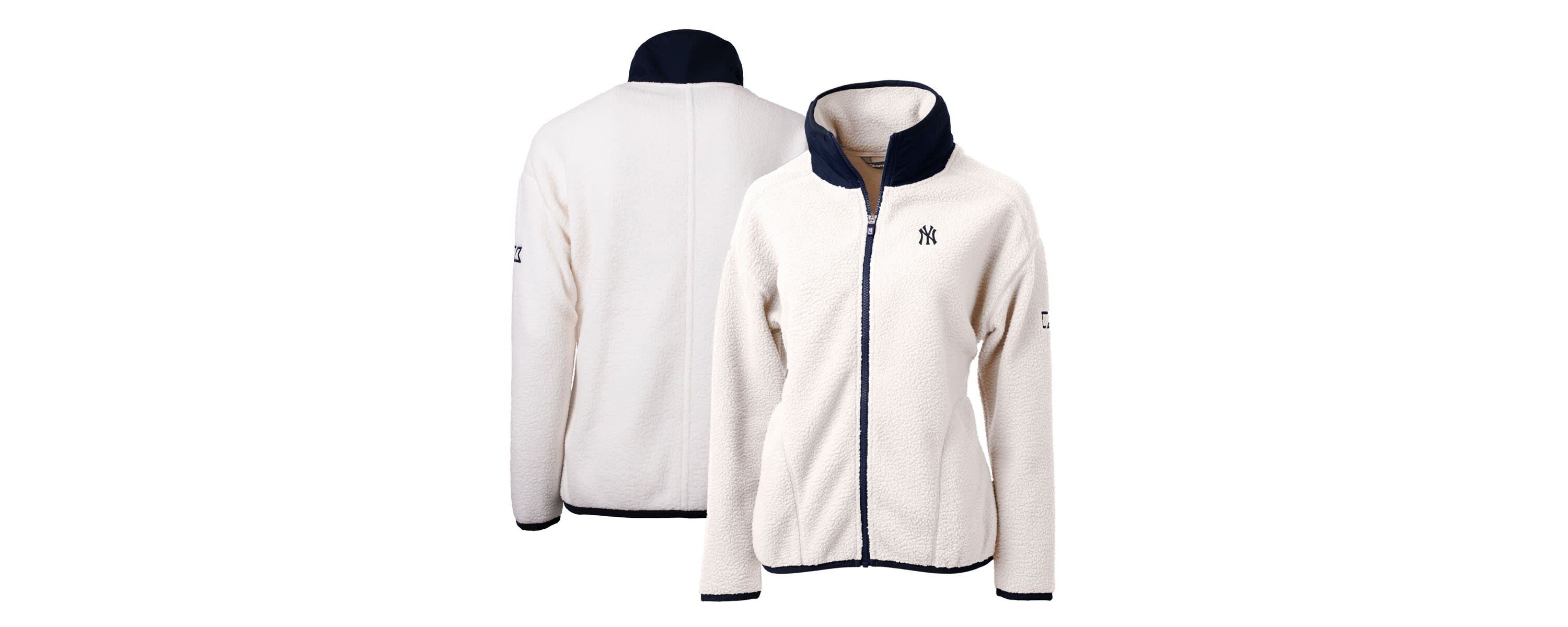 MLB White/Navy New York Yankees Cascade Eco Sherpa Fleece Full-Zip Jacket