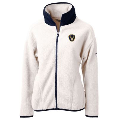 MLB White/Navy Milwaukee Brewers Cascade Eco Sherpa Fleece Full-Zip Jacket