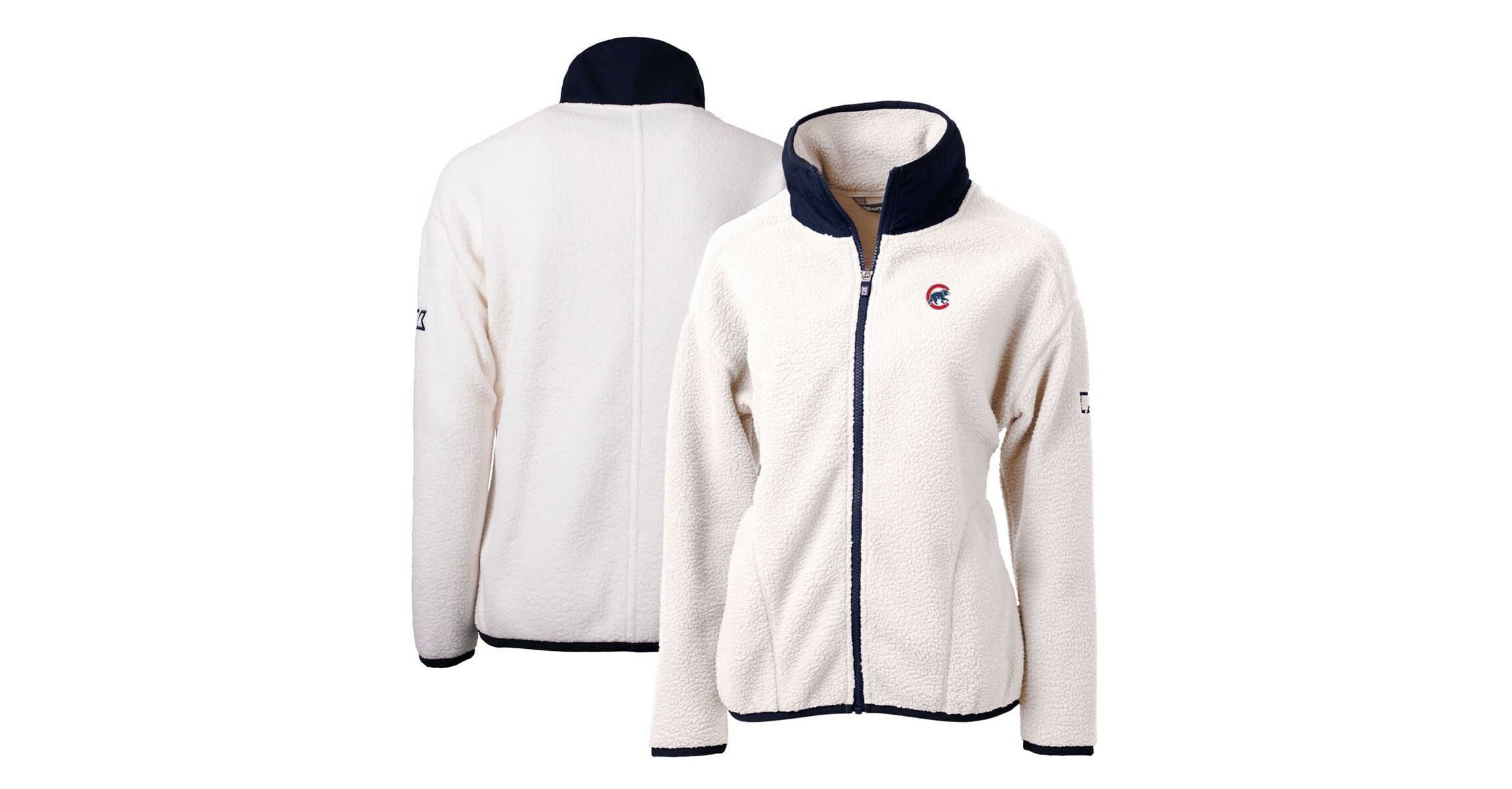 MLB White/Navy Chicago Cubs Cascade Eco Sherpa Fleece Full-Zip Jacket