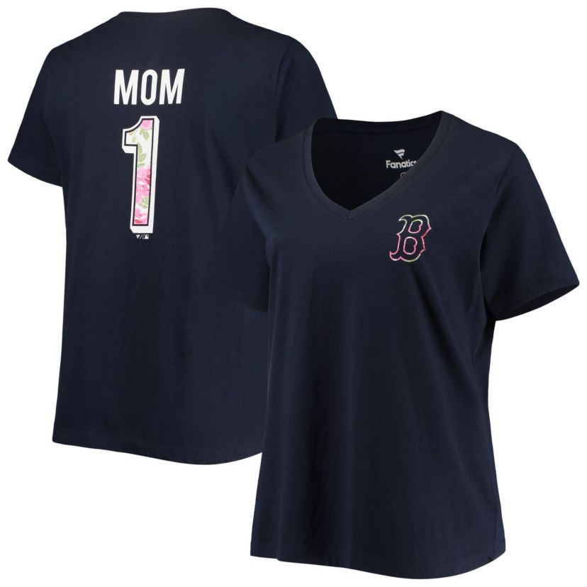 Boston Red Sox MLB Boston Sox Plus Size #1 Mom 2-Hit V-Neck T-Shirt