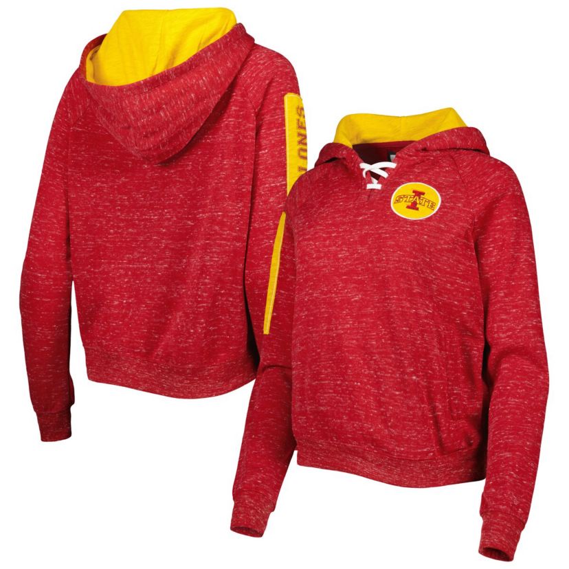 NCAA Iowa State Cyclones The Devil Speckle Lace-Placket Raglan Pullover Hoodie