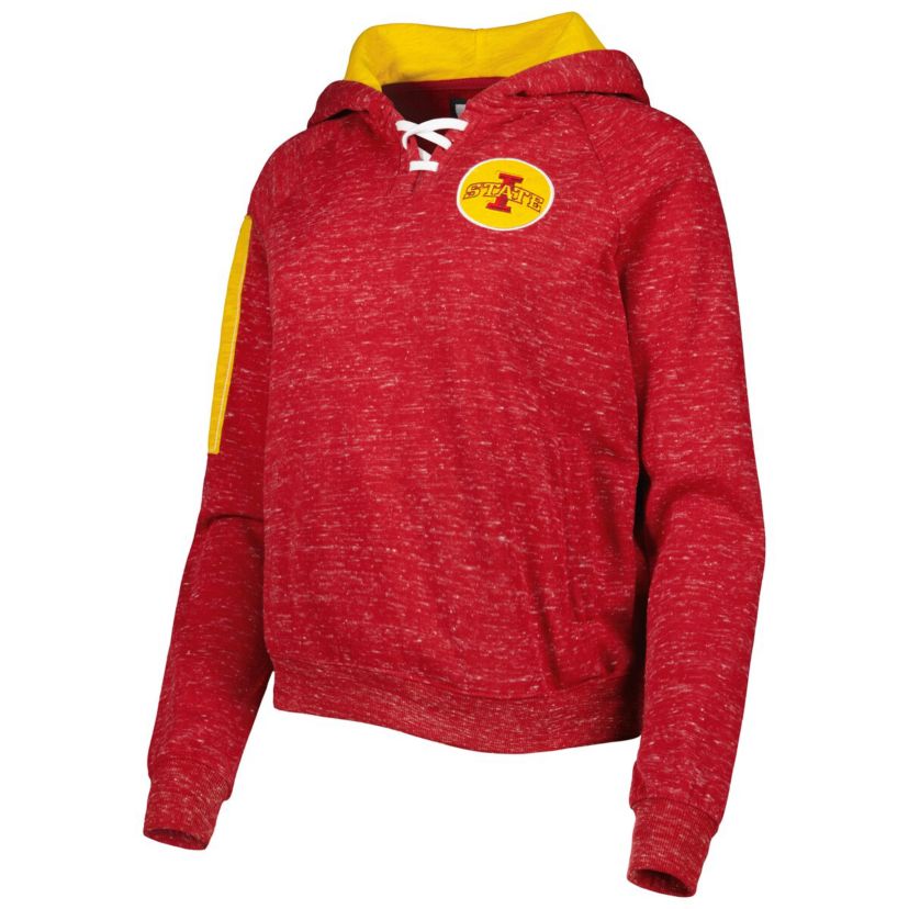 NCAA Iowa State Cyclones The Devil Speckle Lace-Placket Raglan Pullover Hoodie