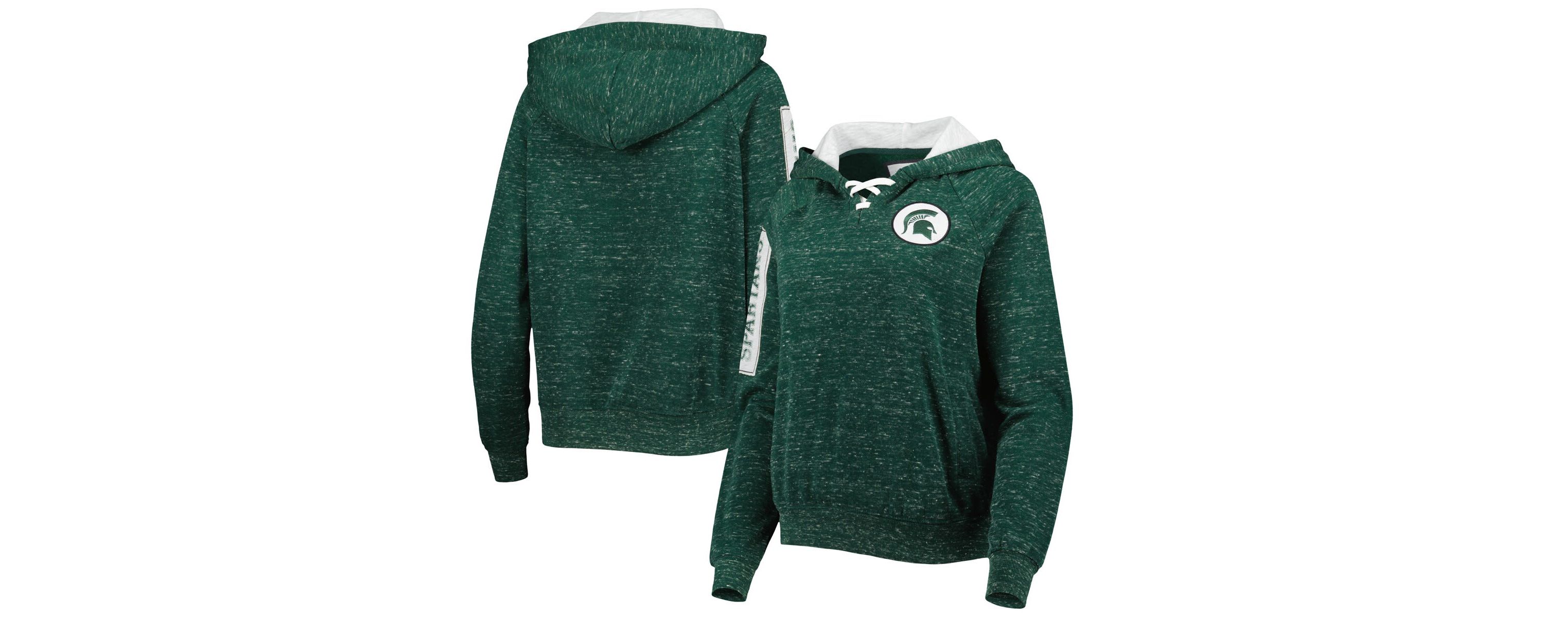 NCAA Michigan State Spartans The Devil Speckle Lace-Placket Raglan Pullover Hoodie
