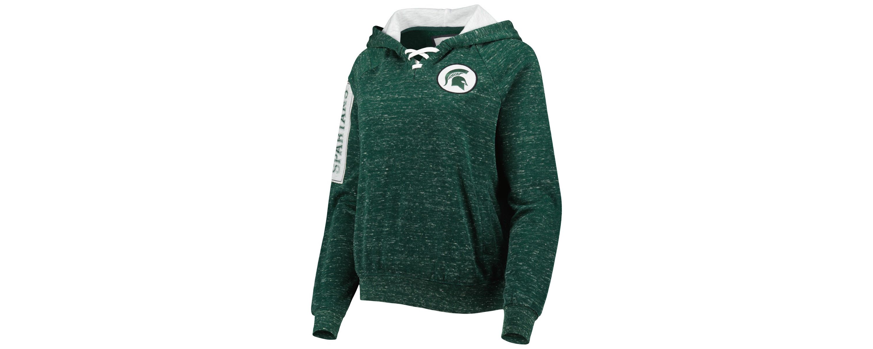 NCAA Michigan State Spartans The Devil Speckle Lace-Placket Raglan Pullover Hoodie