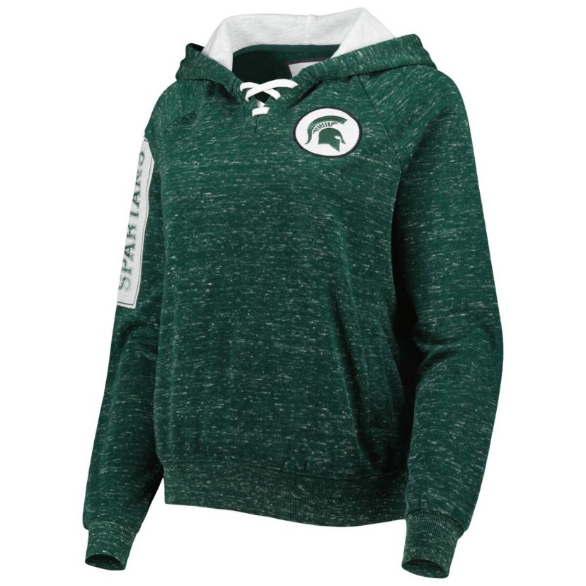 NCAA Michigan State Spartans The Devil Speckle Lace-Placket Raglan Pullover Hoodie
