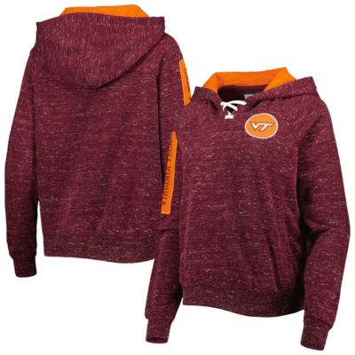 NCAA Virginia Tech Hokies The Devil Speckle Lace-Placket Raglan Pullover Hoodie