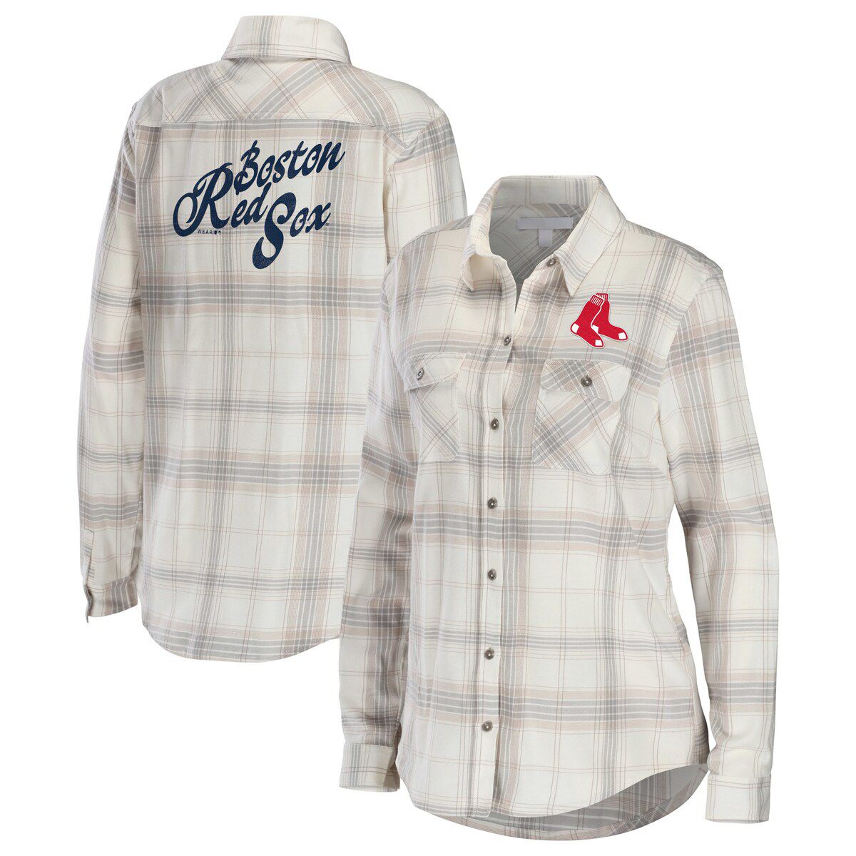 Boston Red Sox MLB Gray/Cream Boston Sox Flannel Button-Up Shirt
