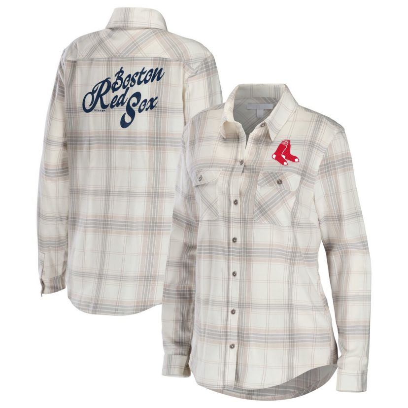 Boston Red Sox MLB Gray/Cream Boston Sox Flannel Button-Up Shirt