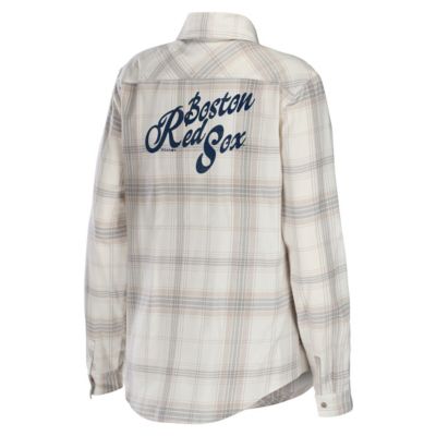 Boston Red Sox MLB Gray/Cream Flannel Button-Up Shirt