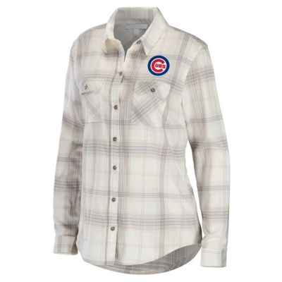 MLB Gray/Cream Chicago Cubs Flannel Button-Up Shirt