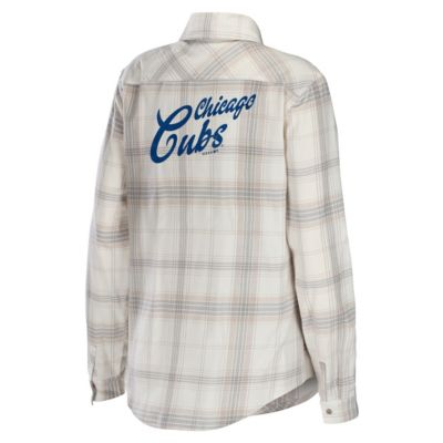 MLB Gray/Cream Chicago Cubs Flannel Button-Up Shirt