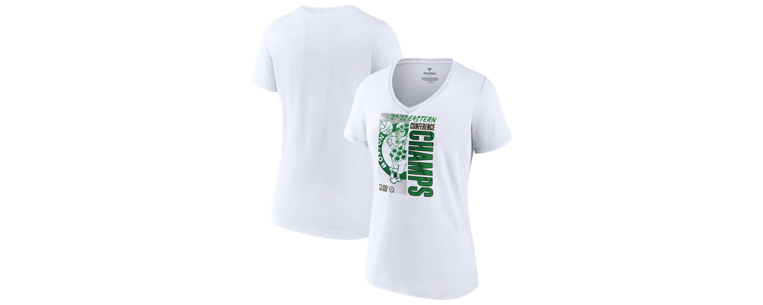 NBA Fanatics Boston Celtics 2022 Eastern Conference s Plus Size Locker Room V-Neck T-Shirt