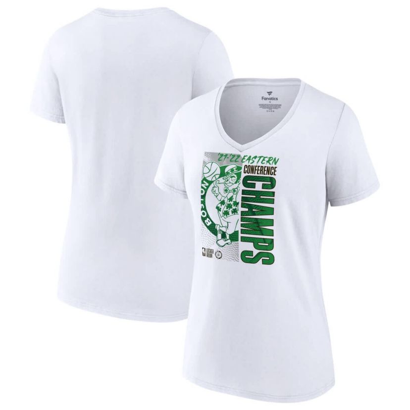NBA Fanatics Boston Celtics 2022 Eastern Conference s Plus Size Locker Room V-Neck T-Shirt