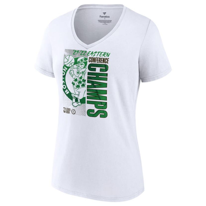 NBA Fanatics Boston Celtics 2022 Eastern Conference s Plus Size Locker Room V-Neck T-Shirt