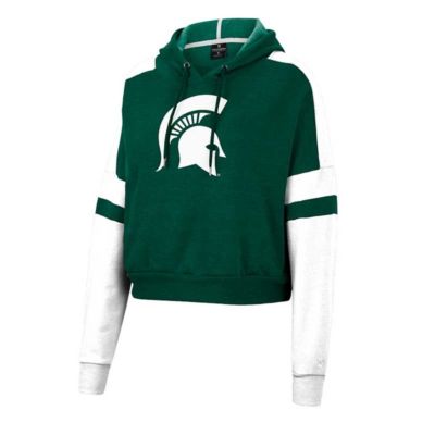 NCAA Michigan State Spartans Throwback Stripe Arch Logo Cropped Pullover Hoodie