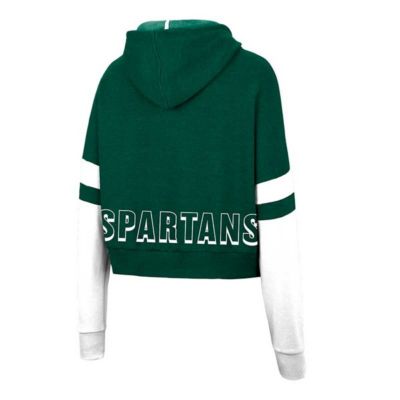 NCAA Michigan State Spartans Throwback Stripe Arch Logo Cropped Pullover Hoodie