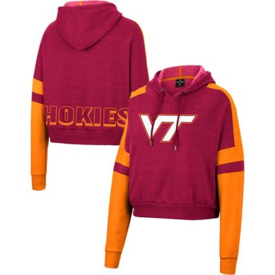 NCAA Virginia Tech Hokies Throwback Stripe Arch Logo Cropped Pullover Hoodie