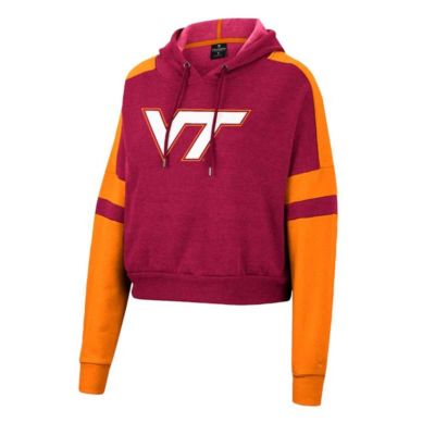 NCAA Virginia Tech Hokies Throwback Stripe Arch Logo Cropped Pullover Hoodie