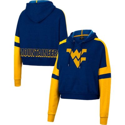 NCAA West Virginia Mountaineers Throwback Stripe Arch Logo Cropped Pullover Hoodie