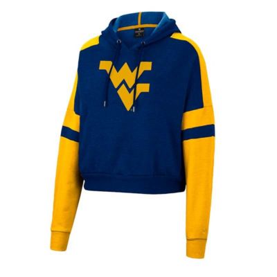 NCAA West Virginia Mountaineers Throwback Stripe Arch Logo Cropped Pullover Hoodie