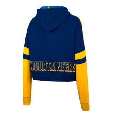 NCAA West Virginia Mountaineers Throwback Stripe Arch Logo Cropped Pullover Hoodie