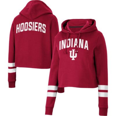 NCAA Indiana Hoosiers Throwback Stripe Cropped Pullover Hoodie