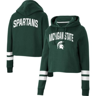 NCAA Michigan State Spartans Throwback Stripe Cropped Pullover Hoodie