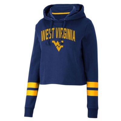 NCAA West Virginia Mountaineers Throwback Stripe Cropped Pullover Hoodie