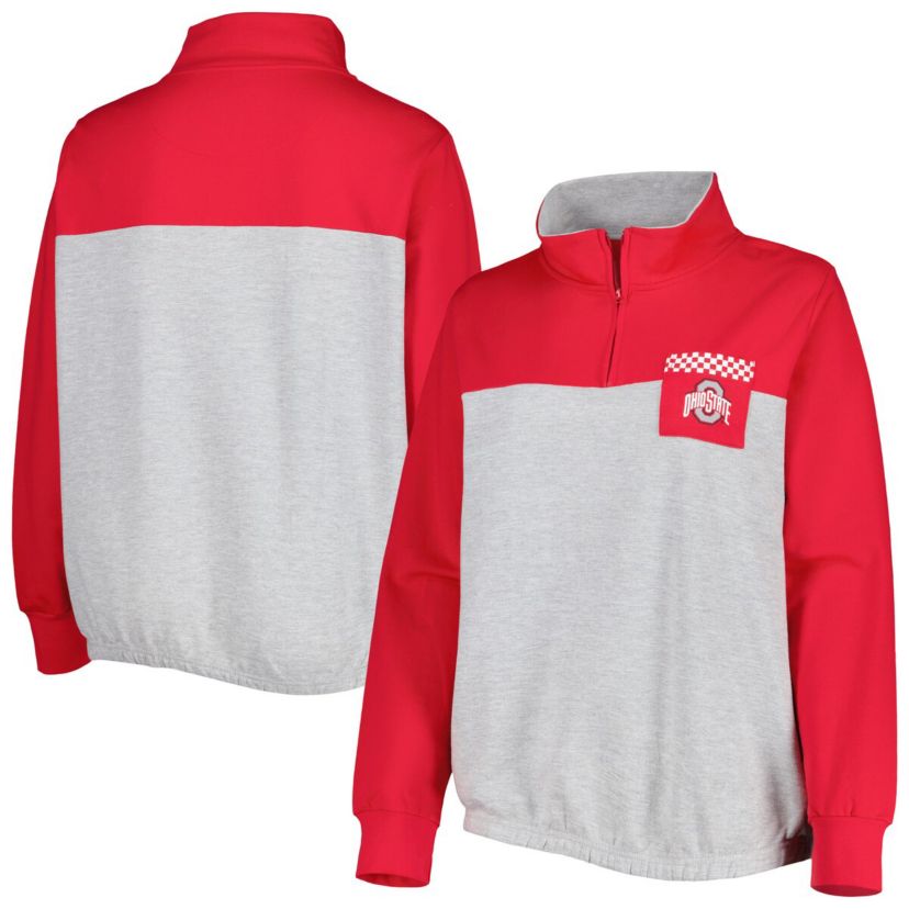 NCAA Heather Gray/Scarlet Ohio State Buckeyes Plus Size Sideline to Sideline Quarter-Zip Top