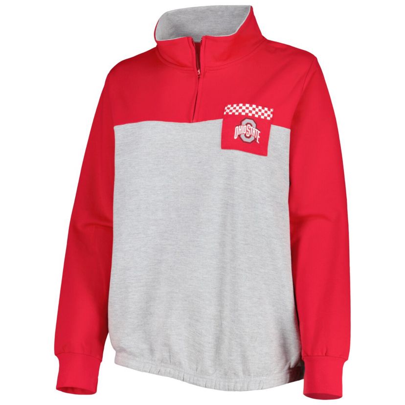 NCAA Heather Gray/Scarlet Ohio State Buckeyes Plus Size Sideline to Sideline Quarter-Zip Top