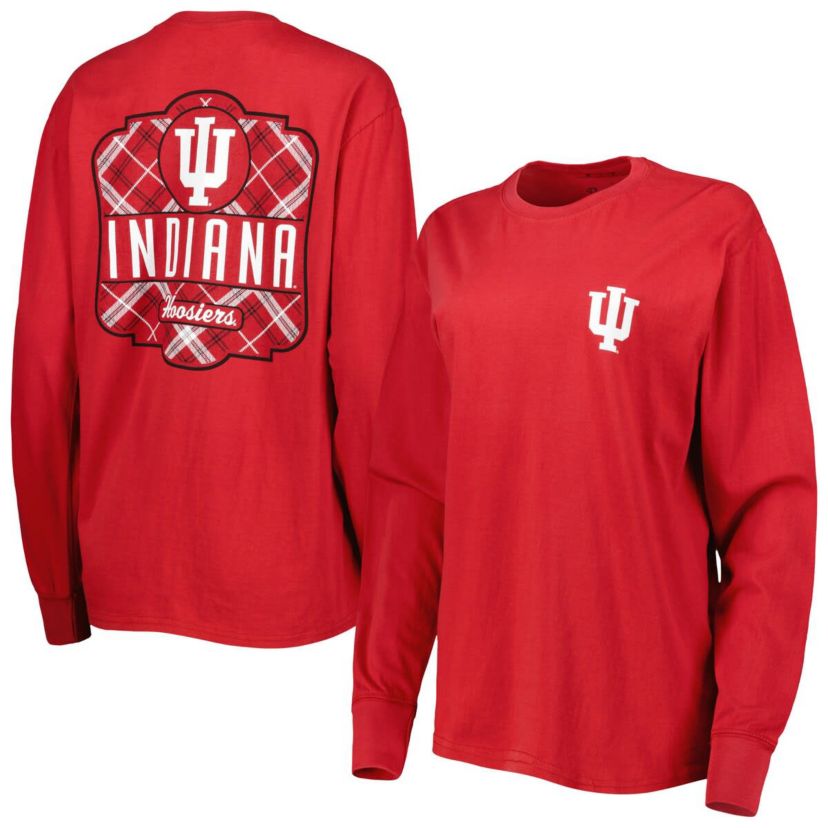 NCAA Indiana Hoosiers Valencia Plaid 2-Hit Long Sleeve T-Shirt