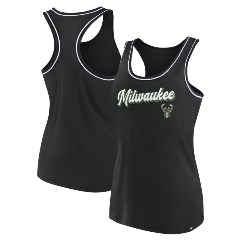 NBA Fanatics Milwaukee Bucks Wordmark Logo Racerback Tank Top