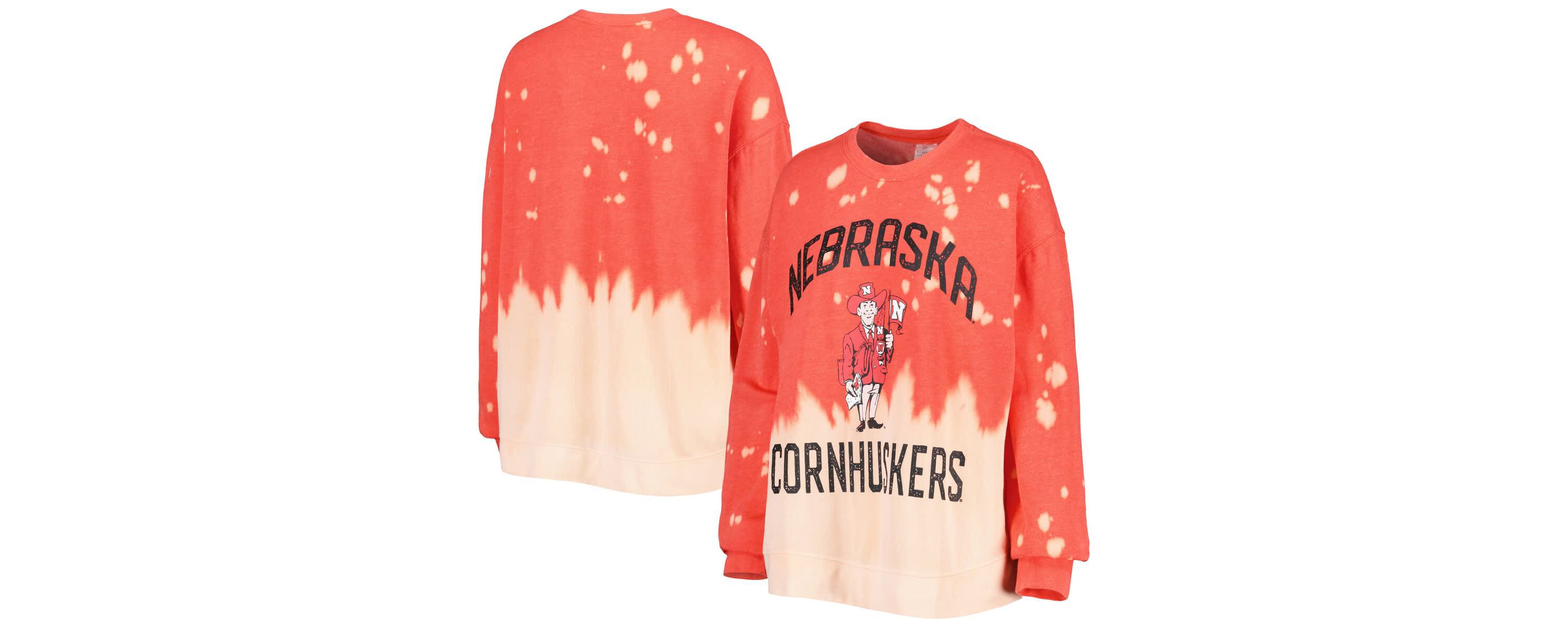 NCAA Nebraska Huskers Twice As Nice Faded Dip-Dye Pullover Long Sleeve Top