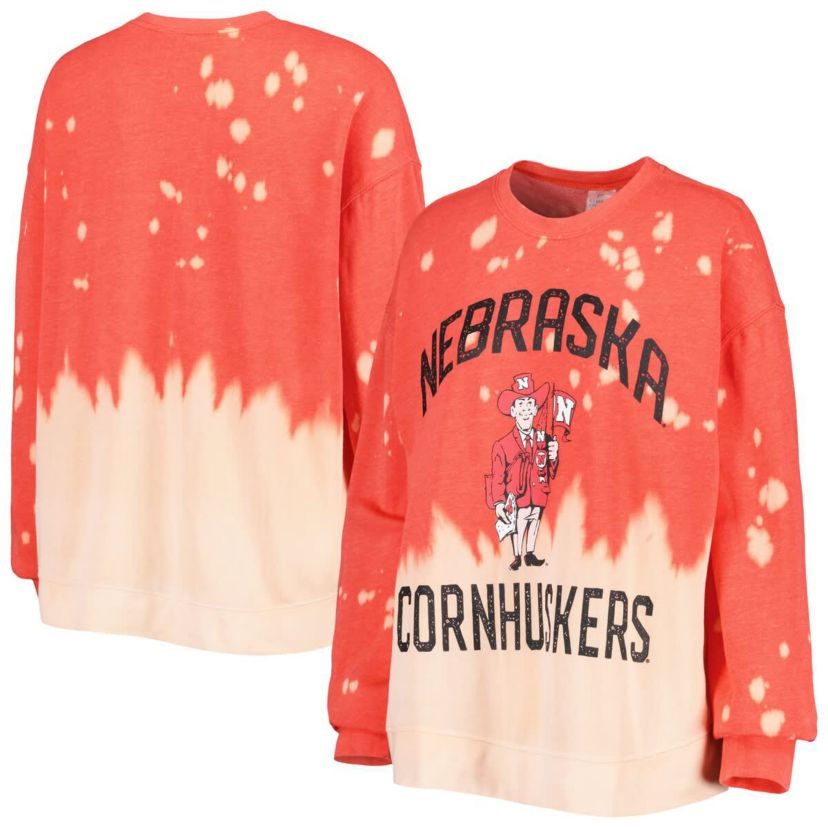 NCAA Nebraska Huskers Twice As Nice Faded Dip-Dye Pullover Long Sleeve Top