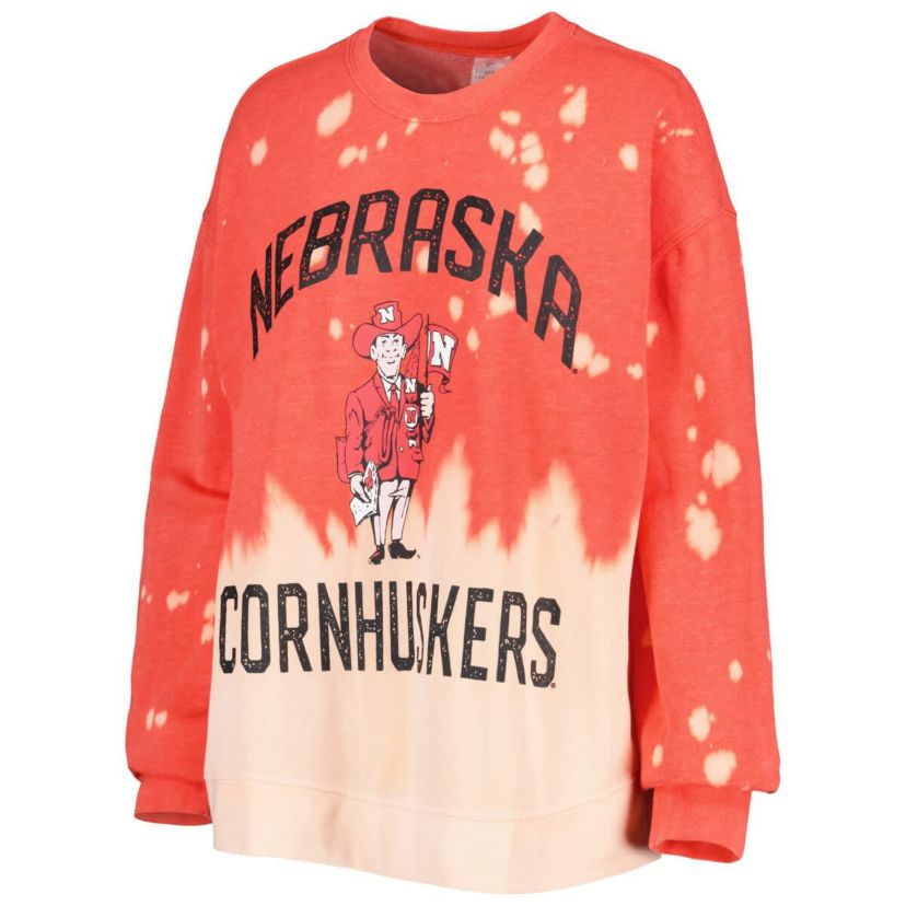 NCAA Nebraska Huskers Twice As Nice Faded Dip-Dye Pullover Long Sleeve Top