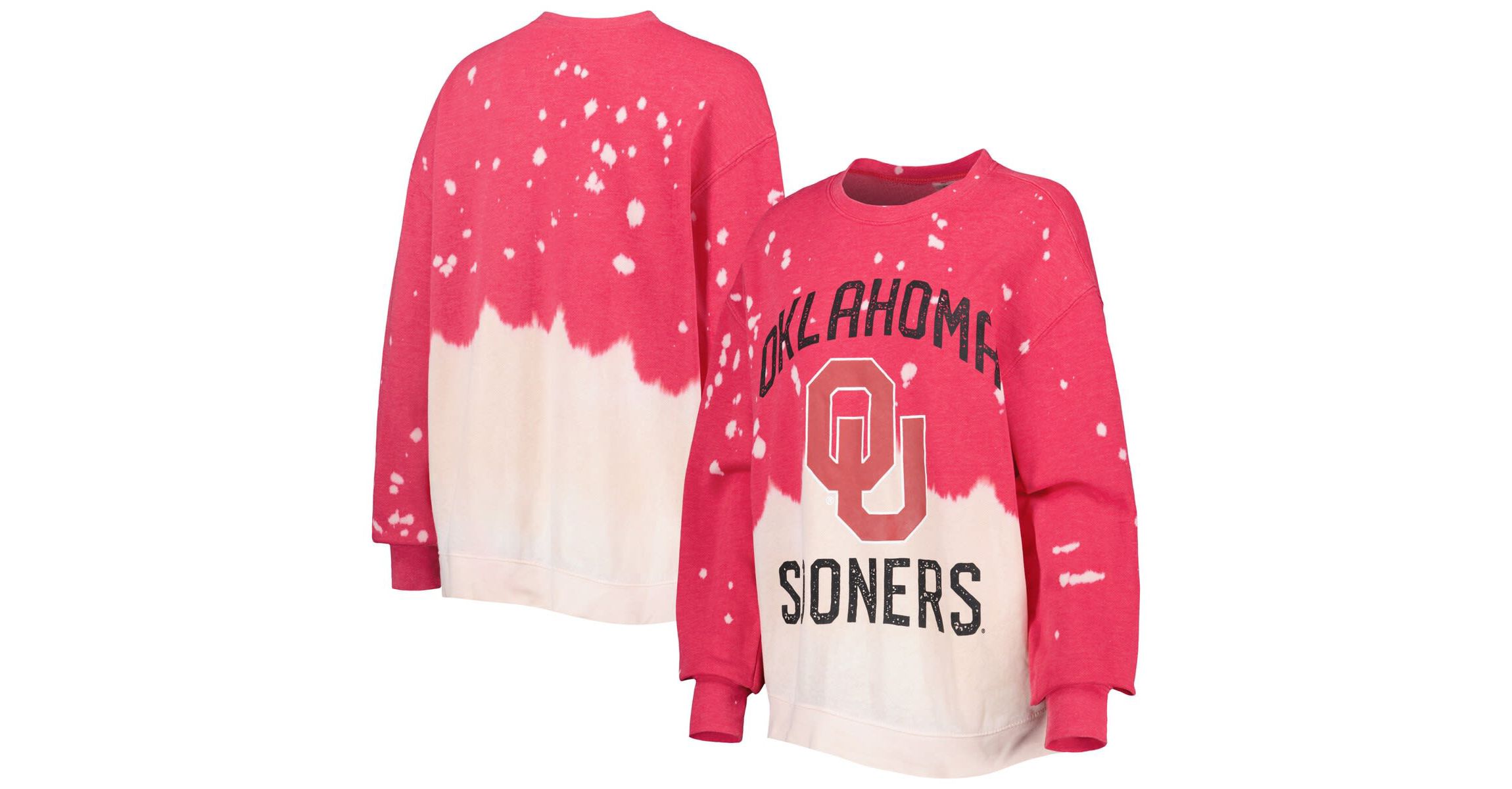 NCAA Oklahoma Sooners Twice As Nice Faded Dip-Dye Pullover Long Sleeve Top