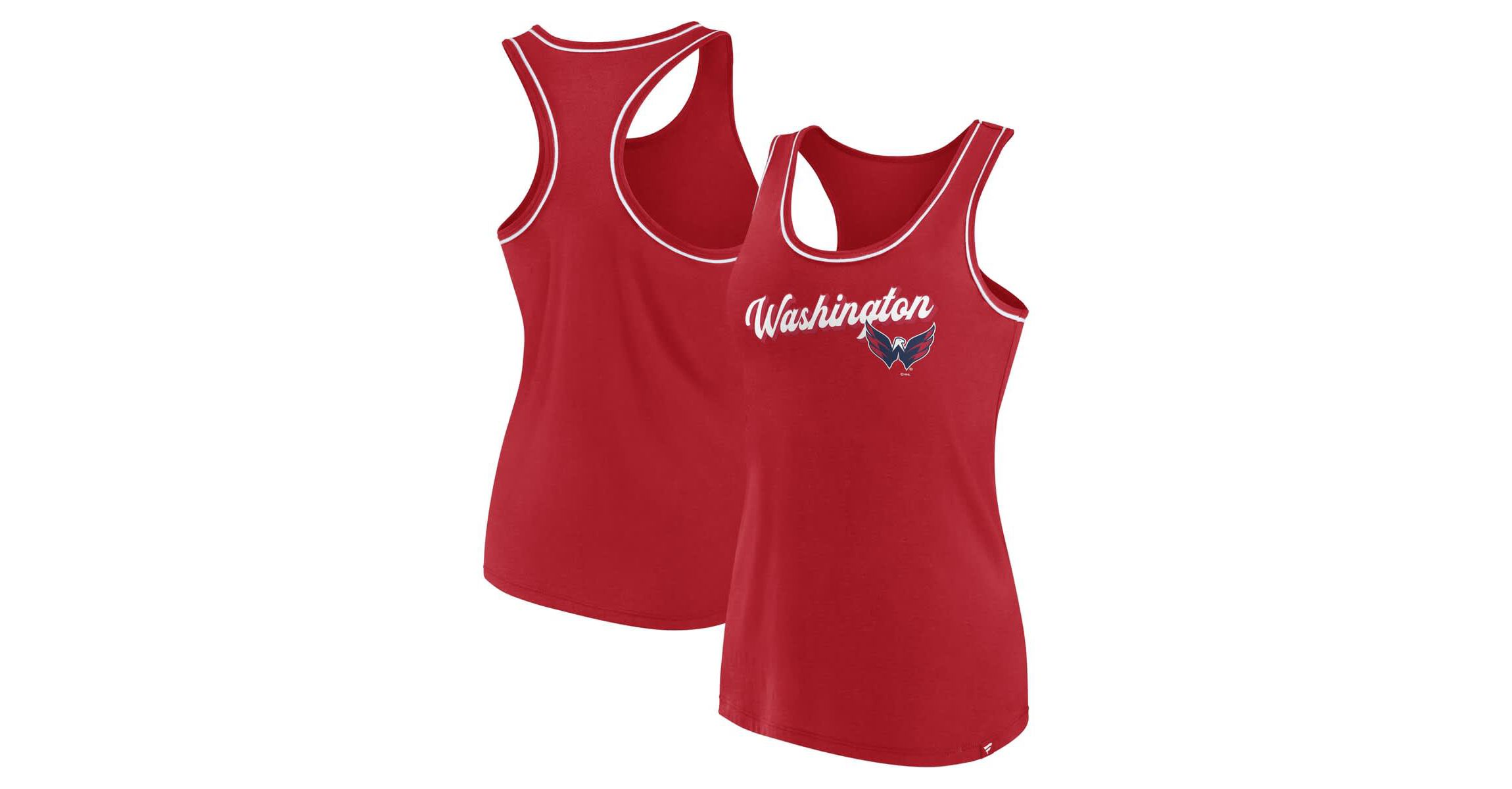 NHL Fanatics Washington Capitals Wordmark Logo Racerback Scoop Neck Tank Top