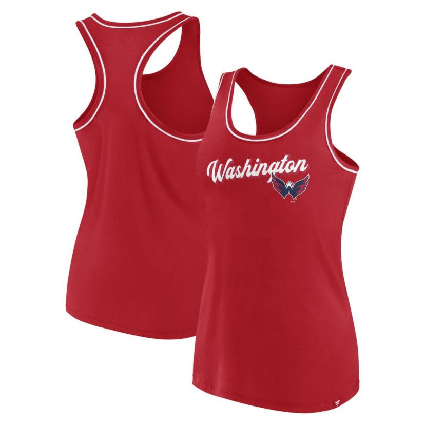 NHL Fanatics Washington Capitals Wordmark Logo Racerback Scoop Neck Tank Top