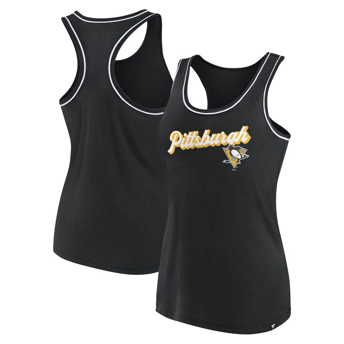 NHL Fanatics Pittsburgh Penguins Wordmark Logo Racerback Scoop Neck Tank Top