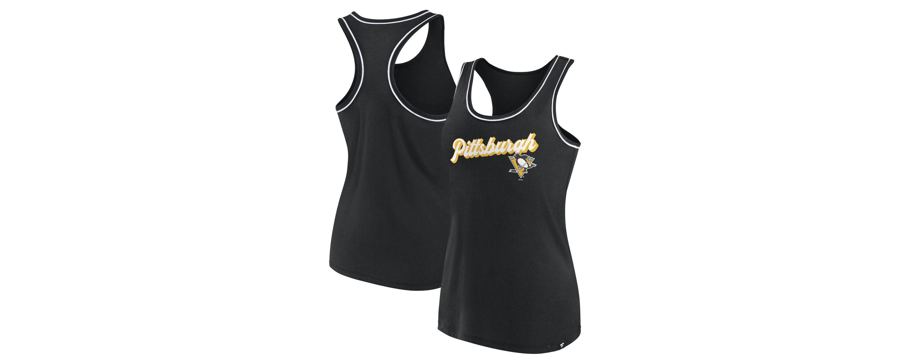NHL Fanatics Pittsburgh Penguins Wordmark Logo Racerback Scoop Neck Tank Top