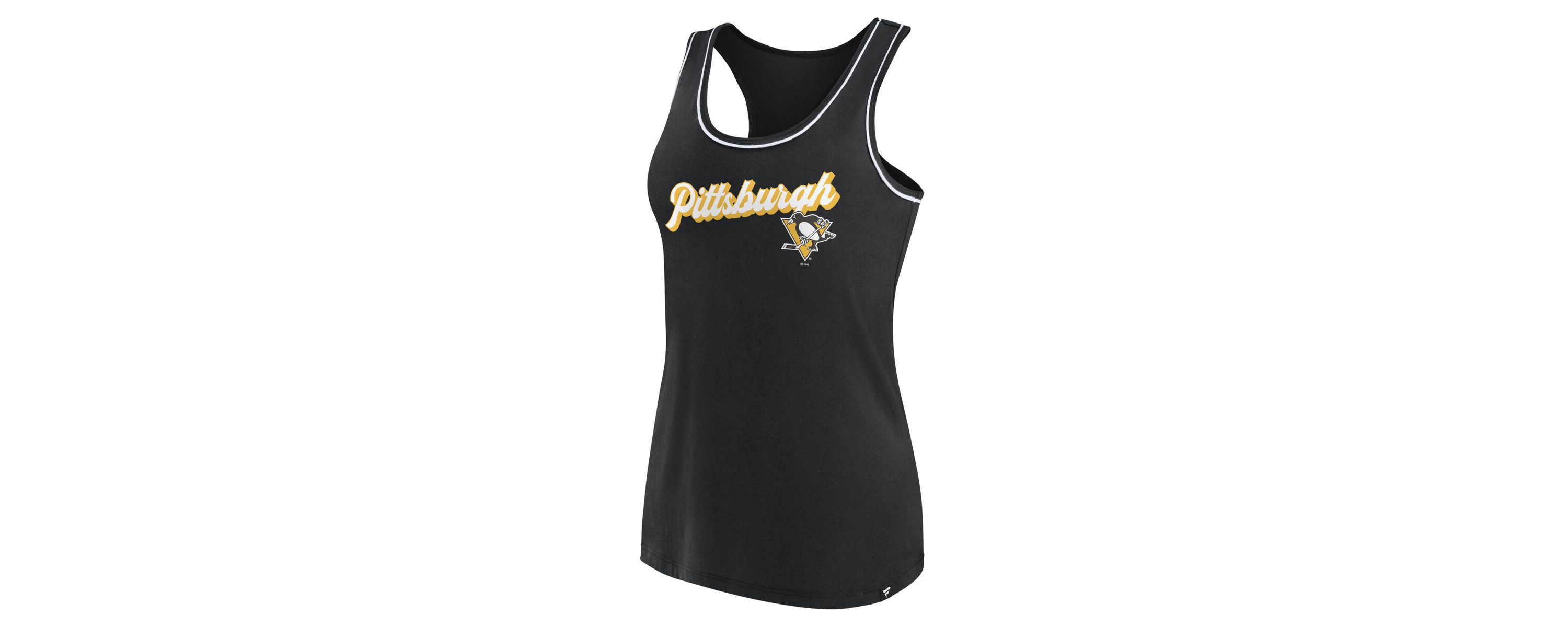 NHL Fanatics Pittsburgh Penguins Wordmark Logo Racerback Scoop Neck Tank Top