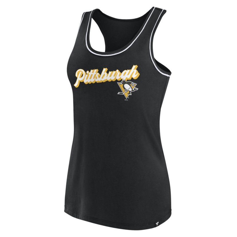 NHL Fanatics Pittsburgh Penguins Wordmark Logo Racerback Scoop Neck Tank Top