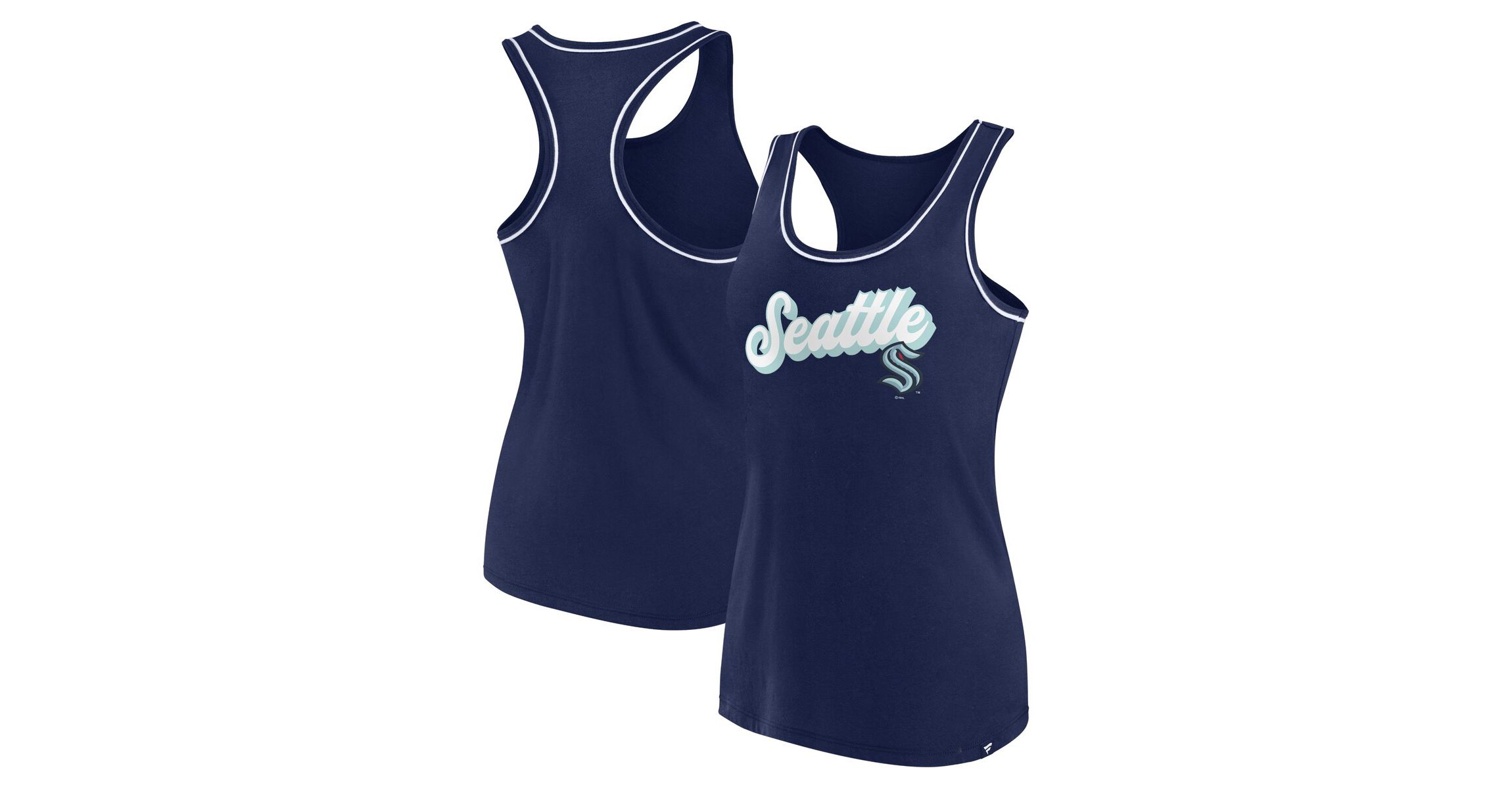 NHL Fanatics Deep Sea Seattle Kraken Wordmark Logo Racerback Scoop Neck Tank Top