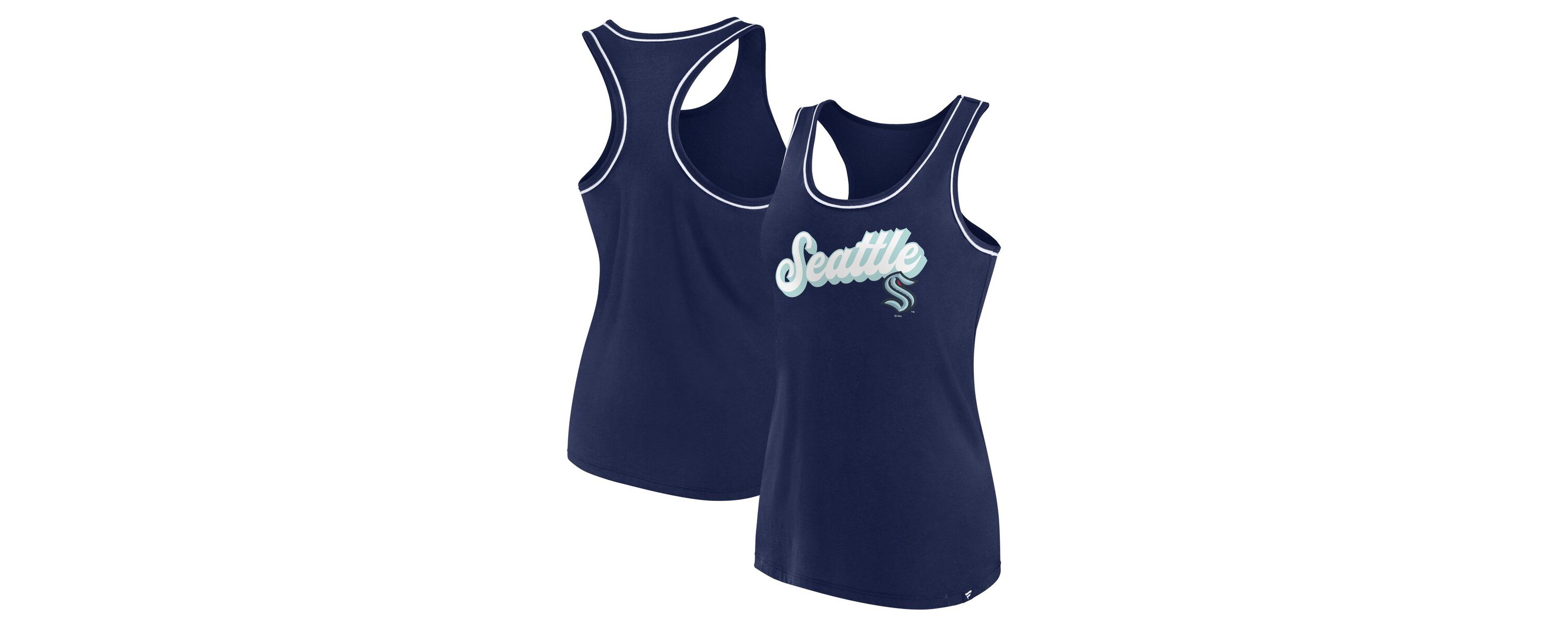 NHL Fanatics Deep Sea Seattle Kraken Wordmark Logo Racerback Scoop Neck Tank Top