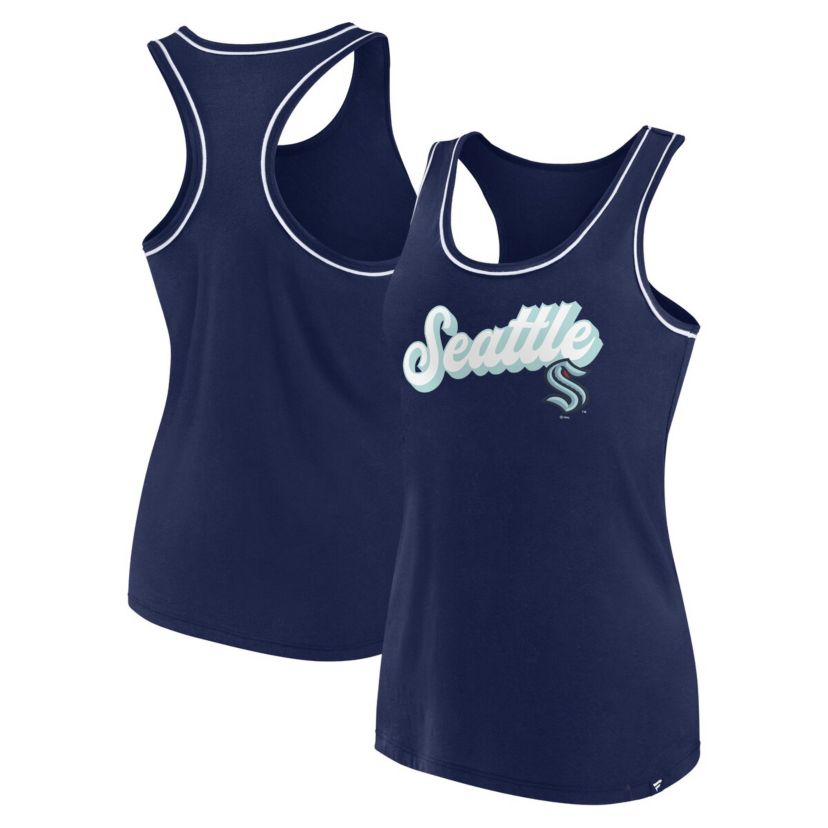 NHL Fanatics Deep Sea Seattle Kraken Wordmark Logo Racerback Scoop Neck Tank Top